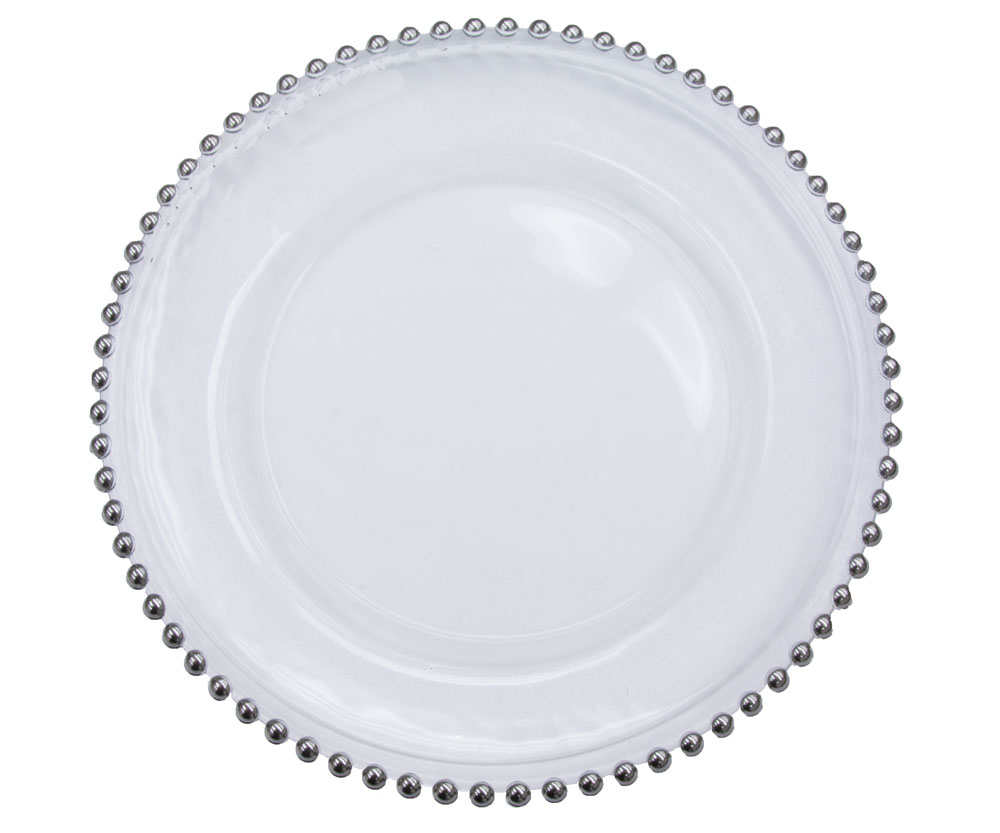 category_SA9009S - Silver Clear Glass Beaded Charger 12